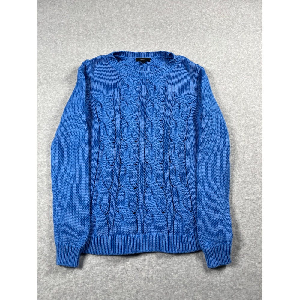 J Crew Cable Knit 100% Cotton Sweater Women XS Blue 90 Minimalist Capsule Preppy